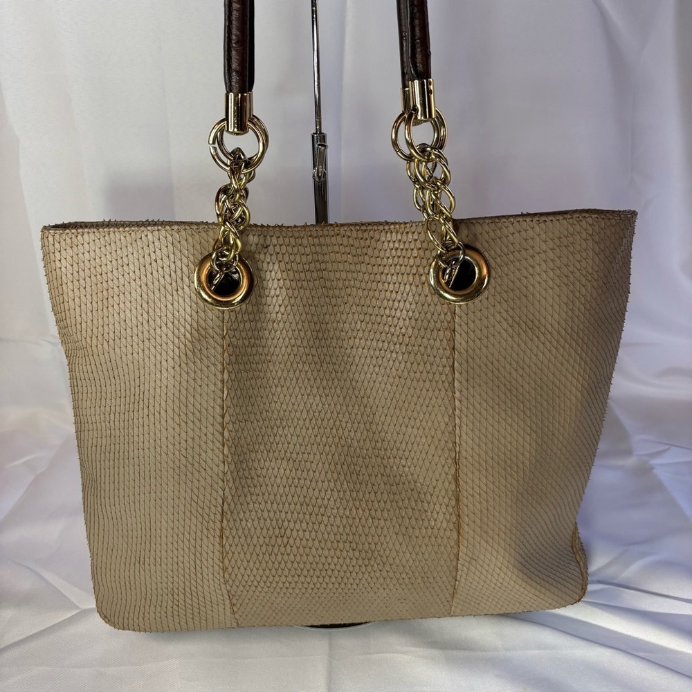 Cynthia Rowley Snakeskin Leather Tote Bag with Chain & Leather Straps